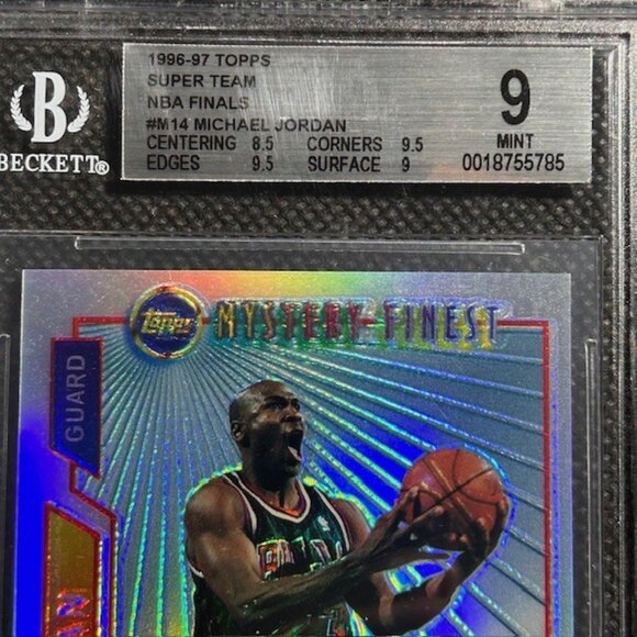 1996 Topps Mystery Finest MICHAEL JORDAN Super Team Refractor #M14 BGS 9 MINT - Picture 2 of 3
